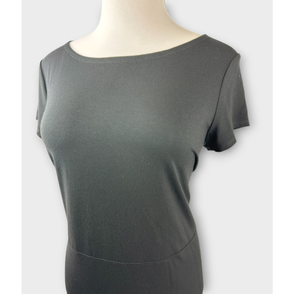 Eileen Fisher Stretch Jersey Knit Round Neck Dress Short Sleeve Pockets Black XL - Picture 8 of 16